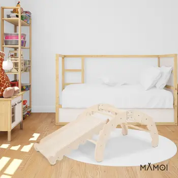 MAMOI® Indoor climbing frame for toddlers, Wooden baby gym with slide, Play gym rocker toys made of wood for toddler, Rockers montessori climbing frame age 1-3