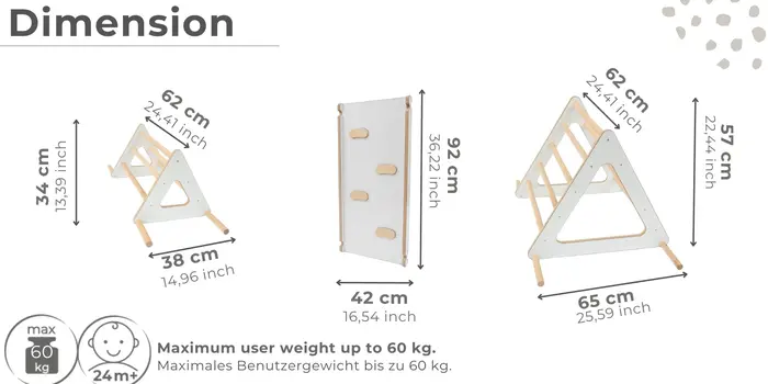 Set: climbing triangle + slide for children | Climbing frame and slide for kids minimalist design | Yarnwood triangle for toddlers with slide 100% ECO | Made in EU