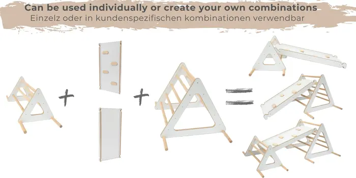 Set: climbing triangle + slide for children | Climbing frame and slide for kids minimalist design | Yarnwood triangle for toddlers with slide 100% ECO | Made in EU