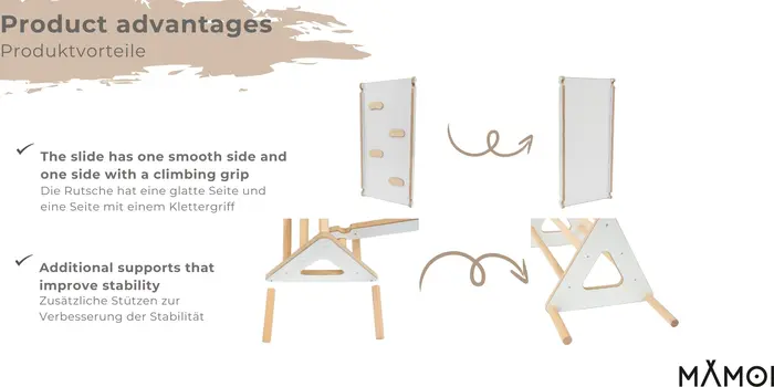 Set: climbing triangle + slide for children | Climbing frame and slide for kids minimalist design | Yarnwood triangle for toddlers with slide 100% ECO | Made in EU
