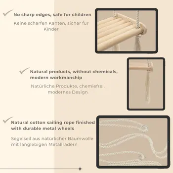 MAMOI® wooden baby swing | wooden swing | wooden swing board | baby swing for at home | indoor swing | 100% ECO | made in the EU.
