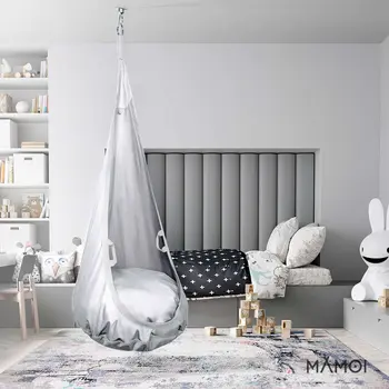 MAMOI® Swing hanging chair Light grey, Indoor hammock, Sensory swing seat for bedroom for kids, Child door swinging nest for autism, Garden egg swings for children