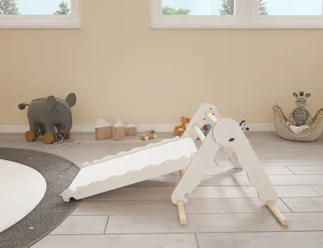 MAMOI® Klettergerüst indoor, Kletterdreieck mit rutsche holz, Baby kinder klettern, Kletterturm rutschbrett, Kletterbogen kinderrutsche, Regenbogenwippe, Montessori spielzeug ab 1 jahr 2/3 jahre