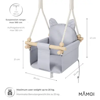 MAMOI® Balancoire interieur pour bebe et enfants, Siege balançoire en bois et en coton pour bébé, Balansoire pour enfant, Balancelle scandinave, Baby swing