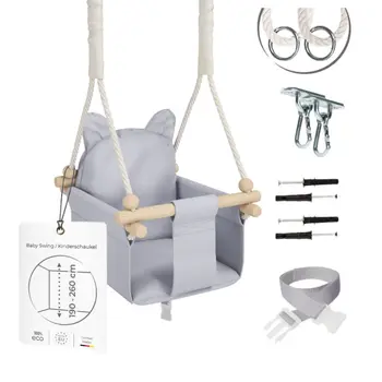 MAMOI® Balancoire interieur pour bebe et enfants, Siege balançoire en bois et en coton pour bébé, Balansoire pour enfant, Balancelle scandinave, Baby swing