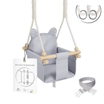 MAMOI® Wooden baby swing seat for toddlers Light grey, Indoor toddler swings chair from birth, Kids baby bouncer for garden, Child rocker swing set from 8 months