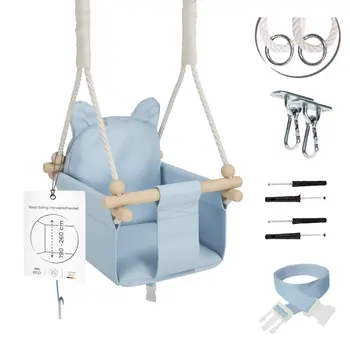 MAMOI® Wooden baby swing seat for toddlers Blue, Indoor toddler swings chair from birth, Kids baby bouncer for garden, Child rocker swing set from 8 months