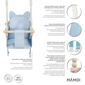 MAMOI® Babyschaukel, Baby schaukel Indoor Outdoor, Kinderschaukel aus Holz, Holzschaukel für Kinder, Schaukeln für türrahmen, Swing, Kleinkinderschaukel ab 1 jahr für Kinderzimmer