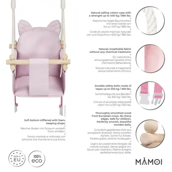 MAMOI® Balancoire interieur pour bebe et enfants, Siege balançoire en bois et en coton pour bébé, Balansoire pour enfant, Balancelle scandinave, Baby swing