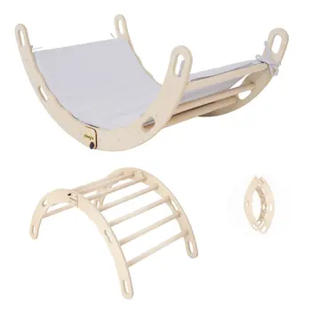 MAMOI® Kletterbogen mit Kissen, Kissen für Regenbogenwippe aus Holz, Kletterdreieck, Baby Klettern, Holzbogen für Kinder, Spielplatz, Klettergerüst Indoor ab 1/2/3 Jahre