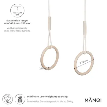 MAMOI® Trapeze bar baby swing, Indoor gymnastic rings, Monkey bars gorilla gym, Gymnastics pull up equipment for kids, Olympic rings and swings for calisthenics
