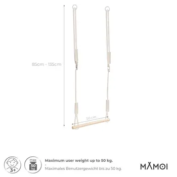 MAMOI® Trapez schaukel, Turnringe aus holz, Turngeräte für kinder indoor und outdoor, Turnen mit Holzschaukel, Gymnastikringe und Trapezstange