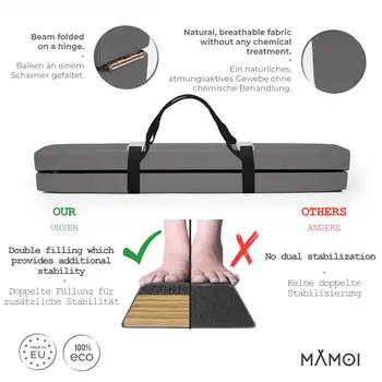 MAMOI® Gymnastics beam for kids Grey (200 cm), Padded non-slip folding balance beam, Kids gym equipment at home, Gymnastic floor beams & bases for children
