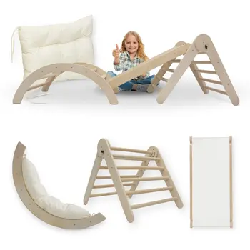 MAMOI® Structure d'escalade Triangle d'escalade Indoor 4 en 1 SET. Arche d'escalade Montessori avec coussin, aire de jeux intérieure 1-3 ans et toboggan pour enfants.