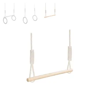 MAMOI® Trapez schaukel, Turnringe aus holz, Turngeräte für kinder indoor und outdoor, Turnen mit Holzschaukel, Gymnastikringe und Trapezstange