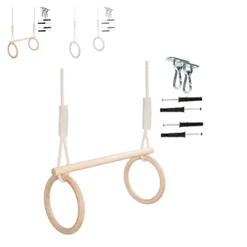MAMOI® Trapez schaukel, Turnringe aus holz, Turngeräte für kinder indoor und outdoor, Ringe schaukel, Turnen mit Holzschaukel, Gymnastikringe und Trapezstange