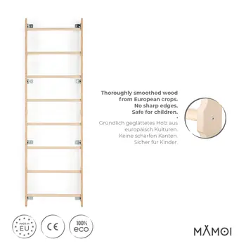 MAMOI® Indoor climbing frame, wall bars for children’s room, gymnastic rings for kids to climb, climbing wall and play equipment made of plywood, gym equipment with pull-up bar for indoor use, sports equipment from 3 years old.