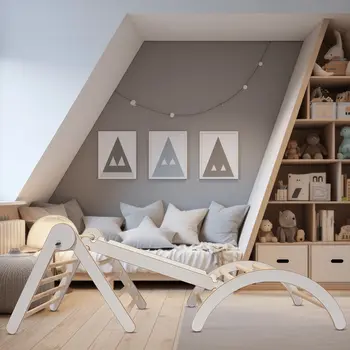 MAMOI® Climbing Frame Climbing Triangle Indoor 4 in 1 SET. Montessori climbing arch with cushions, indoor playground 1-3 years and slide for children.