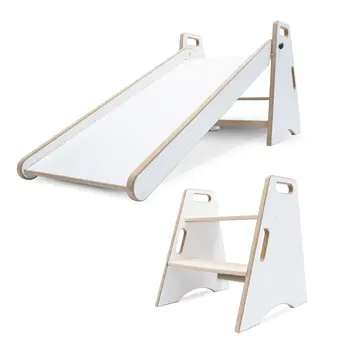 MAMOI® Kinder Indoor Rutsche – 2-in-1 Holzrutsche & Tritthocker | Montessori Kinderrutsche & Küchenhelfer