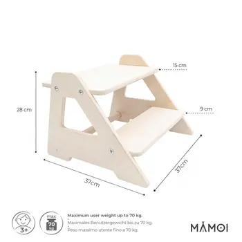 MAMOI® Tritthocker Kinder Holz | Tritthocker Kinder 2 Stufen | Holz Tritthocker Kinder | Tritthocker Zweistufig aus natürlichem Holz | Tritthocker Kind | 100% ECO | Made in EU