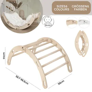 MAMOI® Kletterbogen mit Kissen, Kissen für Regenbogenwippe aus Holz, Kletterdreieck, Baby Klettern, Holzbogen für Kinder, Spielplatz, Klettergerüst Indoor ab 1/2/3 Jahre