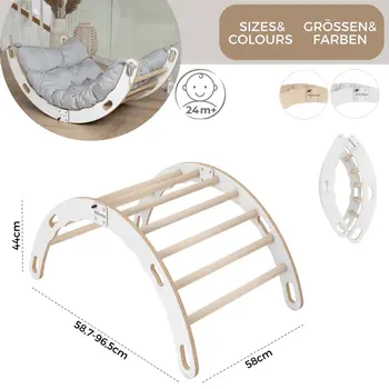 MAMOI® Kletterbogen mit Kissen, Kissen für Regenbogenwippe aus Holz, Kletterdreieck, Baby Klettern, Holzbogen für Kinder, Spielplatz, Klettergerüst Indoor ab 1/2/3 Jahre