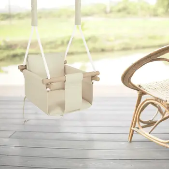 Hanging children’s swing for home and garden, Waterproof codura, polypropylene rope, lacquered wood, Soft swing for babies and kids, For indoor and outdoor use