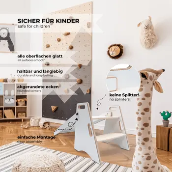 MAMOI® Toboggan d’Intérieur pour Enfants – Toboggan en Bois 2-en-1 et Marchepied | Toboggan Montessori et Aide de Cuisine