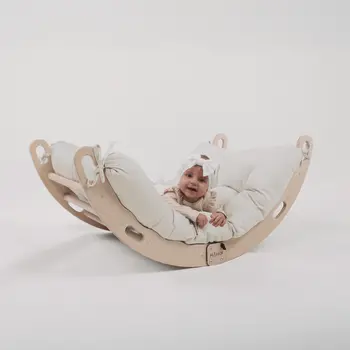 MAMOI® Kletterbogen mit Kissen, Kissen für Regenbogenwippe aus Holz, Kletterdreieck, Baby Klettern, Holzbogen für Kinder, Spielplatz, Klettergerüst Indoor ab 1/2/3 Jahre