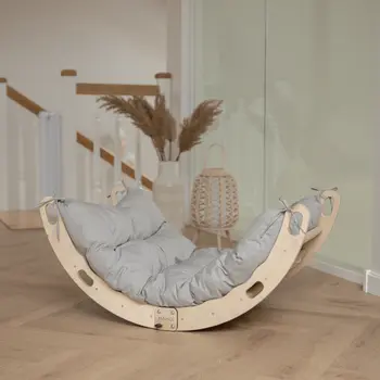 MAMOI® Kletterbogen mit Kissen, Kissen für Regenbogenwippe aus Holz, Kletterdreieck, Baby Klettern, Holzbogen für Kinder, Spielplatz, Klettergerüst Indoor ab 1/2/3 Jahre