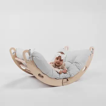 MAMOI® Kletterbogen mit Kissen, Kissen für Regenbogenwippe aus Holz, Kletterdreieck, Baby Klettern, Holzbogen für Kinder, Spielplatz, Klettergerüst Indoor ab 1/2/3 Jahre