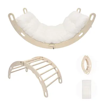 MAMOI® Kletterbogen mit Kissen, Kissen für Regenbogenwippe aus Holz, Kletterdreieck, Baby Klettern, Holzbogen für Kinder, Spielplatz, Klettergerüst Indoor ab 1/2/3 Jahre