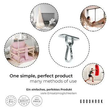 MAMOI® Deckenhaken schwerlast, Karabiner für schaukel, Schaukelhaken betondecke, Schwerlasthaken decke und holz, Deckenhacken für hängesessel, Hängematten aufhängung zubehör, Haken befestigung