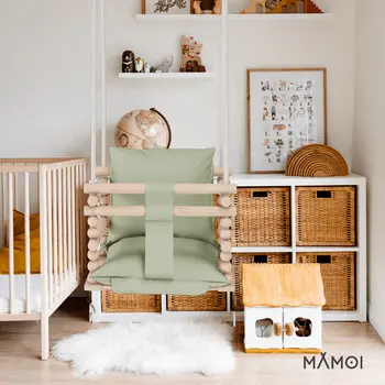MAMOI Baby swing, Child swing, Swing for children Swing 3 in 1 + SAFETY Belt, Baby swing, Baby swing and swing seat, Children's swing Wood Indoor Outdoor