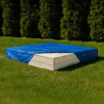 MAMOI Sandkasten mit Deckel 120x120 Sandbox natürlich Sandkiste mit Sitzbänken Holz Spielzeug Abdeckung Sitzbänken 150x150