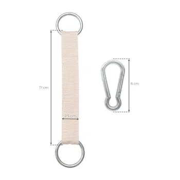 MAMOI®  Befestigungsgurt für Gymnastikringe 1 Stück Band mit Karabiner und Metallringen Zubehör für Sprossenwand Halterung Aufhängung 100% ECO hergestellt in der EU