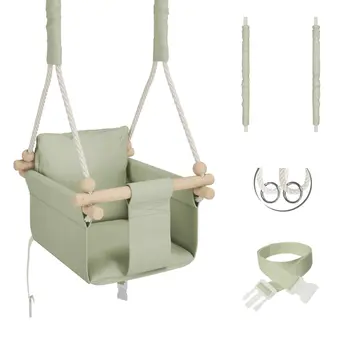 MAMOI® Indoor Children's Swing with Safety Belts, Soft Seat with Cushion, Wooden Handles, Ceiling Mount, 100% ECO, Made in EU