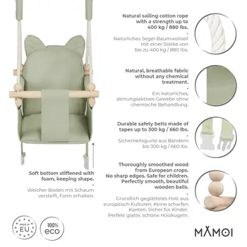 MAMOI® Babyschaukel, Baby schaukel Indoor Outdoor, Kinderschaukel aus Holz, Holzschaukel für Kinder, Schaukeln für türrahmen, Swing, Kleinkinderschaukel ab 1 jahr für Kinderzimmer