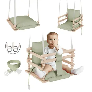 MAMOI Baby swing, Child swing, Swing for children Swing 3 in 1 + SAFETY Belt, Baby swing, Baby swing and swing seat, Children's swing Wood Indoor Outdoor