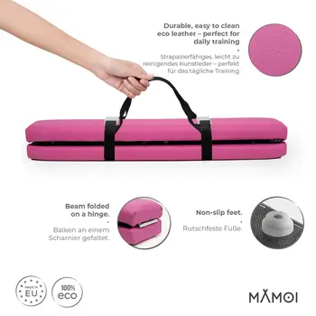 MAMOI® Foldable Gymnastics Beam with Synthetic Leather 200 cm, Non-Slip Training Beam for Kids and Adults, Soft Surface, For Home Use, Folding Design, 180 kg Weight Capacity