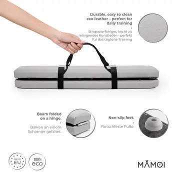 MAMOI® Foldable Gymnastics Beam with Synthetic Leather 200 cm, Non-Slip Training Beam for Kids and Adults, Soft Surface, For Home Use, Folding Design, 180 kg Weight Capacity