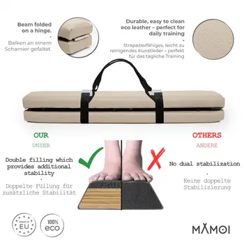 MAMOI® Foldable Gymnastics Beam with Synthetic Leather 200 cm, Non-Slip Training Beam for Kids and Adults, Soft Surface, For Home Use, Folding Design, 180 kg Weight Capacity