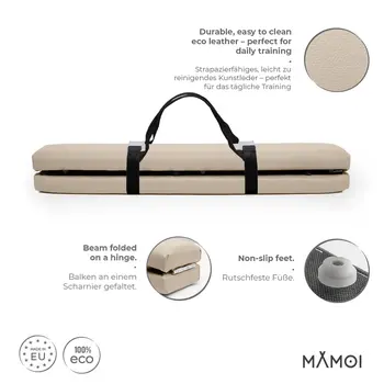 MAMOI® Foldable Gymnastics Beam with Synthetic Leather 200 cm, Non-Slip Training Beam for Kids and Adults, Soft Surface, For Home Use, Folding Design, 180 kg Weight Capacity