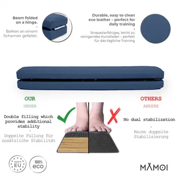 MAMOI® Gymnastikbalancebalken, klappbar, Kunstleder, 200 cm, rutschfest, weiche Oberfläche, für Kinder & Erwachsene, Heimtraining, bis 180 kg Belastbarkeit