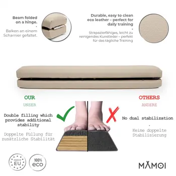 MAMOI® Gymnastikbalancebalken, klappbar, Kunstleder, 200 cm, rutschfest, weiche Oberfläche, für Kinder & Erwachsene, Heimtraining, bis 180 kg Belastbarkeit