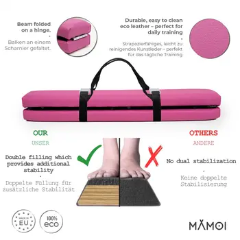 MAMOI® Foldable Gymnastics Beam with Synthetic Leather 200 cm, Non-Slip Training Beam for Kids and Adults, Soft Surface, For Home Use, Folding Design, 180 kg Weight Capacity
