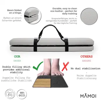MAMOI® Foldable Gymnastics Beam with Synthetic Leather 200 cm, Non-Slip Training Beam for Kids and Adults, Soft Surface, For Home Use, Folding Design, 180 kg Weight Capacity