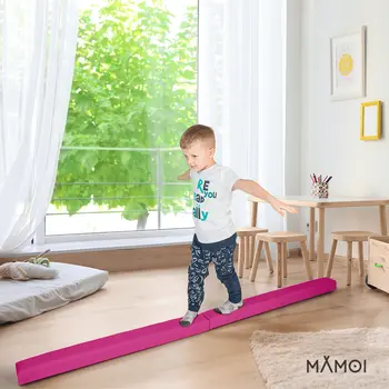 MAMOI® Gymnastikbalancebalken, klappbar, Kunstleder, 200 cm, rutschfest, weiche Oberfläche, für Kinder & Erwachsene, Heimtraining, bis 180 kg Belastbarkeit