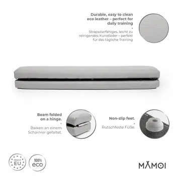 MAMOI® Gymnastikbalancebalken, klappbar, Kunstleder, 200 cm, rutschfest, weiche Oberfläche, für Kinder & Erwachsene, Heimtraining, bis 180 kg Belastbarkeit