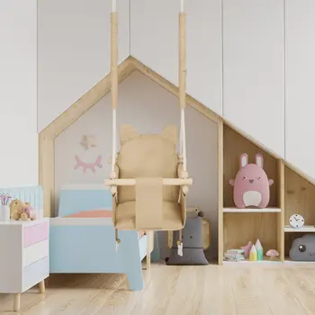 MAMOI® Balancoire interieur pour bebe et enfants, Siege balançoire en bois et en coton pour bébé, Balansoire pour enfant, Balancelle scandinave, Baby swing